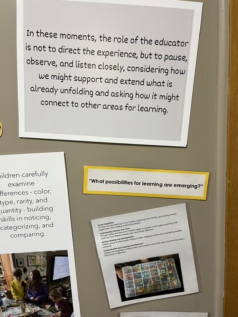 Pedagogical documentation asking "What possibilities for learning are emerging?"